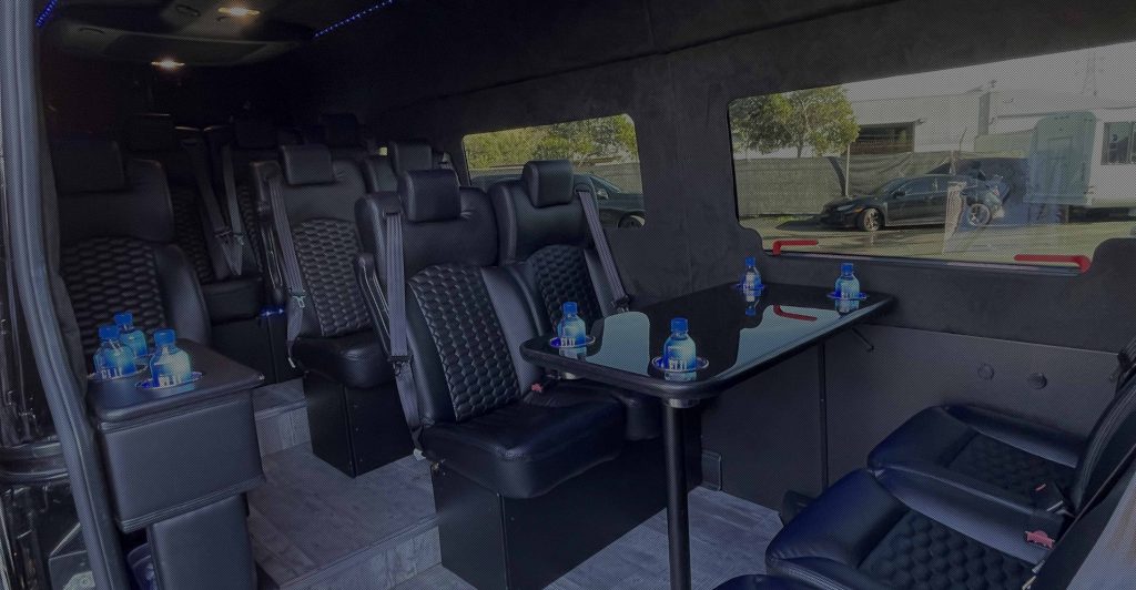 Mercedes Sprinter limo interior with forward-facing seats