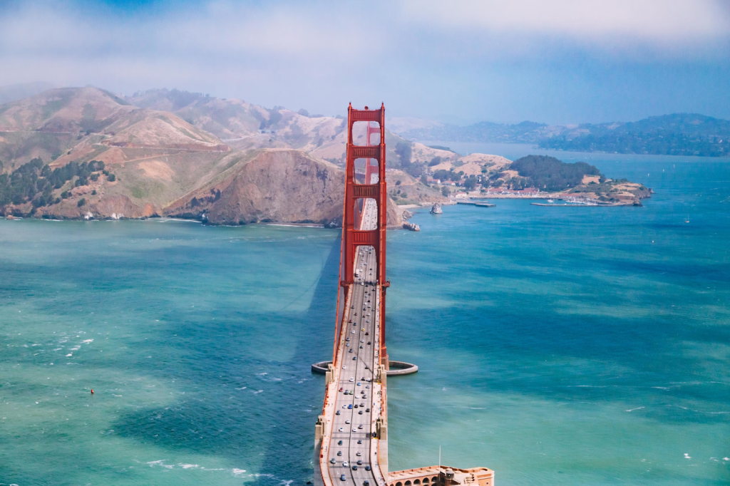 View of the Golden Gate Bridge, one of the longest suspension bridges in the world.