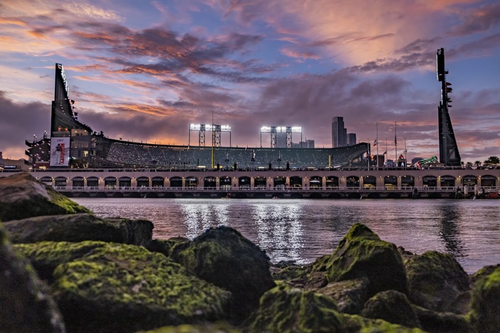 Sunset over Oracle Park.