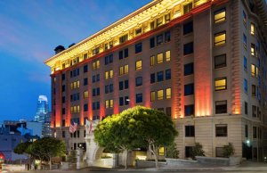 Scenic view of the Stanford Court Hotel at night