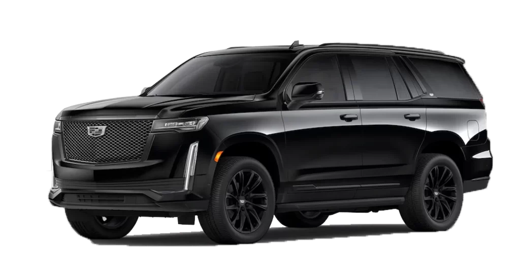 Black Cadillac Escalade SUV on a black background