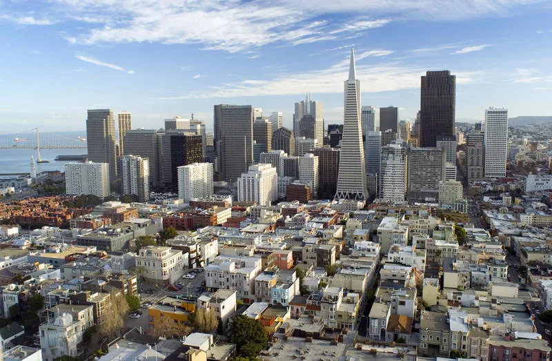 Tall buildings in Downtown San Francisco as viewed from the Coit Tower