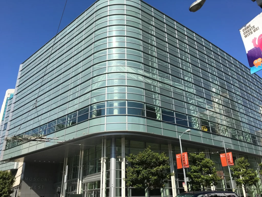 Glass facade of Moscone Center in San Francisco