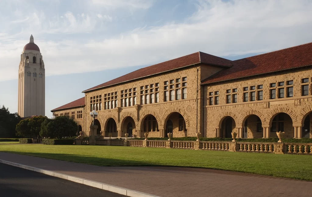 View of the Hoover Tower and McClatchy Hall at Stanford University, Stanford